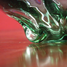 Load image into Gallery viewer, Mid-Century Val St Lambert Blue Green Triangular Art Glass Vase. B12633