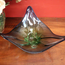 Load image into Gallery viewer, Mid-Century Val St Lambert Blue Green Triangular Art Glass Vase. B12633