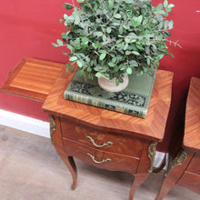 Load image into Gallery viewer, Pair of Vintage French Bedside Tables with Marquetry Inlay and Pull Out Slides. B12799