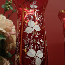 Load image into Gallery viewer, x SOLD Striking Pair of Antique Ruby Glass Hurricane Lamps with Prisms and Gilding. B12634