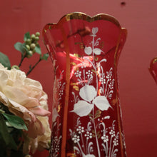 Load image into Gallery viewer, x SOLD Striking Pair of Antique Ruby Glass Hurricane Lamps with Prisms and Gilding. B12634