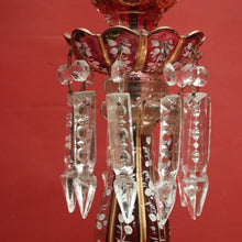 Load image into Gallery viewer, x SOLD Striking Pair of Antique Ruby Glass Hurricane Lamps with Prisms and Gilding. B12634