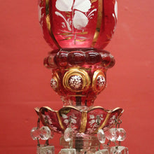Load image into Gallery viewer, x SOLD Striking Pair of Antique Ruby Glass Hurricane Lamps with Prisms and Gilding. B12634