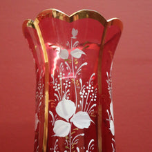 Load image into Gallery viewer, x SOLD Striking Pair of Antique Ruby Glass Hurricane Lamps with Prisms and Gilding. B12634