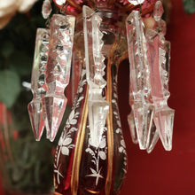 Load image into Gallery viewer, x SOLD Striking Pair of Antique Ruby Glass Hurricane Lamps with Prisms and Gilding. B12634