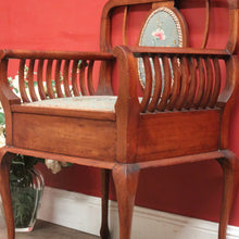 Load image into Gallery viewer, Antique Australian maple high-back Piano Stool music seat with tapestry upholstery. B12637