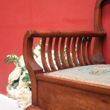 Load image into Gallery viewer, Antique Australian maple high-back Piano Stool music seat with tapestry upholstery. B12637