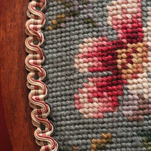 Load image into Gallery viewer, Antique Australian maple high-back Piano Stool music seat with tapestry upholstery. B12637