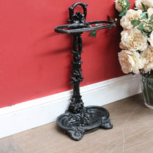 Load image into Gallery viewer, Antique French Cast Iron Umbrella Stand with Drip Tray and Decorative Black Enamel Finish. B12500