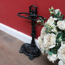 Load image into Gallery viewer, Antique French Cast Iron Umbrella Stand with Drip Tray and Decorative Black Enamel Finish. B12500