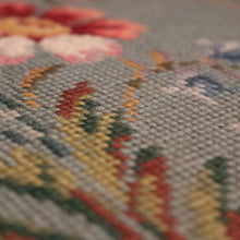 Load image into Gallery viewer, Antique Australian maple high-back Piano Stool music seat with tapestry upholstery. B12637