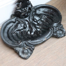 Load image into Gallery viewer, Antique French Cast Iron Umbrella Stand with Drip Tray and Decorative Black Enamel Finish. B12500