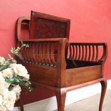 Load image into Gallery viewer, Antique Australian maple high-back Piano Stool music seat with tapestry upholstery. B12637