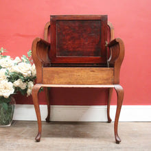 Load image into Gallery viewer, Antique Australian maple high-back Piano Stool music seat with tapestry upholstery. B12637