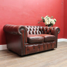Load image into Gallery viewer, Vintage Moran Two Seater Chesterfield Lounge in Burgundy Leather. B13042