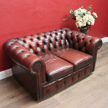Load image into Gallery viewer, Vintage Moran Two Seater Chesterfield Lounge in Burgundy Leather. B13042