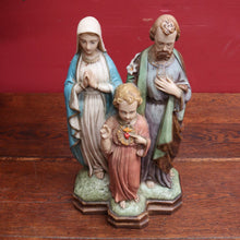 Load image into Gallery viewer, Vintage Italian Hand Painted Holy Family Sculpture Featuring Mary Joseph and Jesus. B12784
