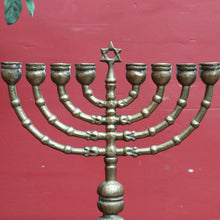 Load image into Gallery viewer, French Antique Brass Hanukkah Menorah with Octagonal Base and Star of David. B12788