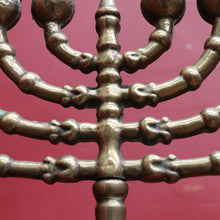 Load image into Gallery viewer, French Antique Brass Hanukkah Menorah with Octagonal Base and Star of David. B12788