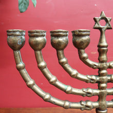 Load image into Gallery viewer, French Antique Brass Hanukkah Menorah with Octagonal Base and Star of David. B12788