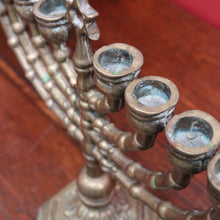Load image into Gallery viewer, French Antique Brass Hanukkah Menorah with Octagonal Base and Star of David. B12788