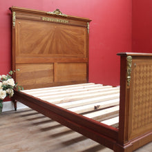 Load image into Gallery viewer, Antique French Walnut Double Bed with Gilt Bronze Mounts and Sunray Pattern. B12165