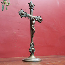Load image into Gallery viewer, Antique French Solid Brass Standing Altar Crucifix with Decorative Flared Ends. B12787