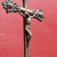 Load image into Gallery viewer, Antique French Solid Brass Standing Altar Crucifix with Decorative Flared Ends. B12787