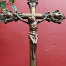 Load image into Gallery viewer, Antique French Solid Brass Standing Altar Crucifix with Decorative Flared Ends. B12787