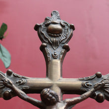 Load image into Gallery viewer, Antique French Solid Brass Standing Altar Crucifix with Decorative Flared Ends. B12787