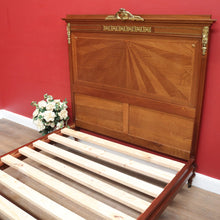 Load image into Gallery viewer, Antique French Walnut Double Bed with Gilt Bronze Mounts and Sunray Pattern. B12165