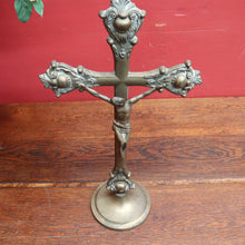 Load image into Gallery viewer, Antique French Solid Brass Standing Altar Crucifix with Decorative Flared Ends. B12787