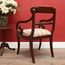 Load image into Gallery viewer, Antique English Mahogany Armchair with Scroll Arms and Floral Upholstery. B12639