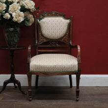Load image into Gallery viewer, x SOLD Antique French Chair, Padded back and Seat, Floral Fabric, Bedroom, Living or Hall Arm Chair. B12241