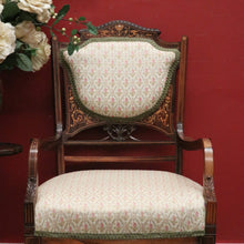 Load image into Gallery viewer, x SOLD Antique French Chair, Padded back and Seat, Floral Fabric, Bedroom, Living or Hall Arm Chair. B12241