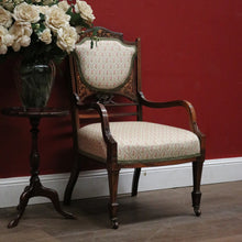Load image into Gallery viewer, x SOLD Antique French Chair, Padded back and Seat, Floral Fabric, Bedroom, Living or Hall Arm Chair. B12241