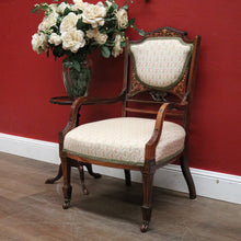 Load image into Gallery viewer, x SOLD Antique French Chair, Padded back and Seat, Floral Fabric, Bedroom, Living or Hall Arm Chair. B12241