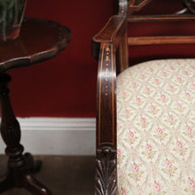 Load image into Gallery viewer, x SOLD Antique French Chair, Padded back and Seat, Floral Fabric, Bedroom, Living or Hall Arm Chair. B12241