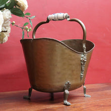 Load image into Gallery viewer, Antique French Brass Coal Scuttle with Delft Porcelain Handle and Lion Paw Feet. B12951