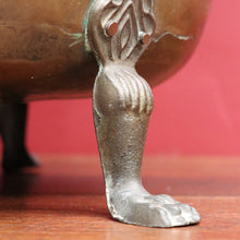 Load image into Gallery viewer, Antique French Brass Coal Scuttle with Delft Porcelain Handle and Lion Paw Feet. B12951