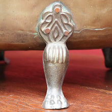 Load image into Gallery viewer, Antique French Brass Coal Scuttle with Delft Porcelain Handle and Lion Paw Feet. B12951