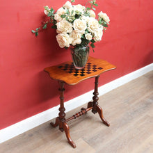 Load image into Gallery viewer, English Pine Chess Table with Hand-Painted Chessboard Top and Turned Legs. B13044
