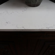 Load image into Gallery viewer, x SOLD Antique French Walnut and Marble Top Hall Cabinet with Carved Doors and Columns. B12619