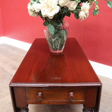 Load image into Gallery viewer, English Mahogany Coffee Table with Drop Sides, Drawer and Turned Legs. B12652