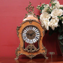 Load image into Gallery viewer, x SOLD French Boulle Clock, with Gilt Brass Detail, Walnut Case with Floral Marquetry, Glass Door. B12102