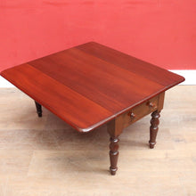 Load image into Gallery viewer, English Mahogany Coffee Table with Drop Sides, Drawer and Turned Legs. B12652