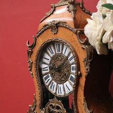 Load image into Gallery viewer, x SOLD French Boulle Clock, with Gilt Brass Detail, Walnut Case with Floral Marquetry, Glass Door. B12102