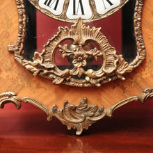 Load image into Gallery viewer, x SOLD French Boulle Clock, with Gilt Brass Detail, Walnut Case with Floral Marquetry, Glass Door. B12102