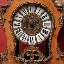 Load image into Gallery viewer, x SOLD French Boulle Clock, with Gilt Brass Detail, Walnut Case with Floral Marquetry, Glass Door. B12102
