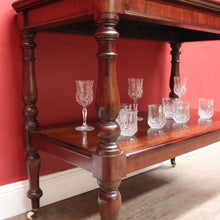 Load image into Gallery viewer, Antique English Mahogany Servery or Dumb Waiter with Turned Legs and Castors. B12651